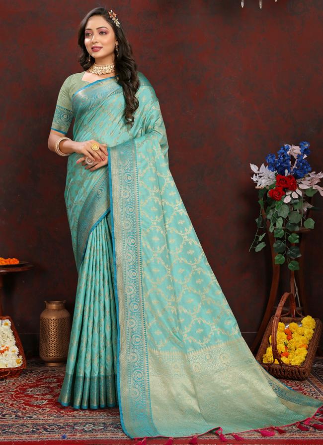 Soft Cotton Silk Blue Wedding Wear Weaving Saree